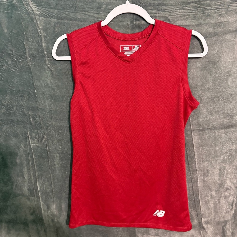 New Balance Shirt Womens Medium Red V Neck Sleeveless Running Gym